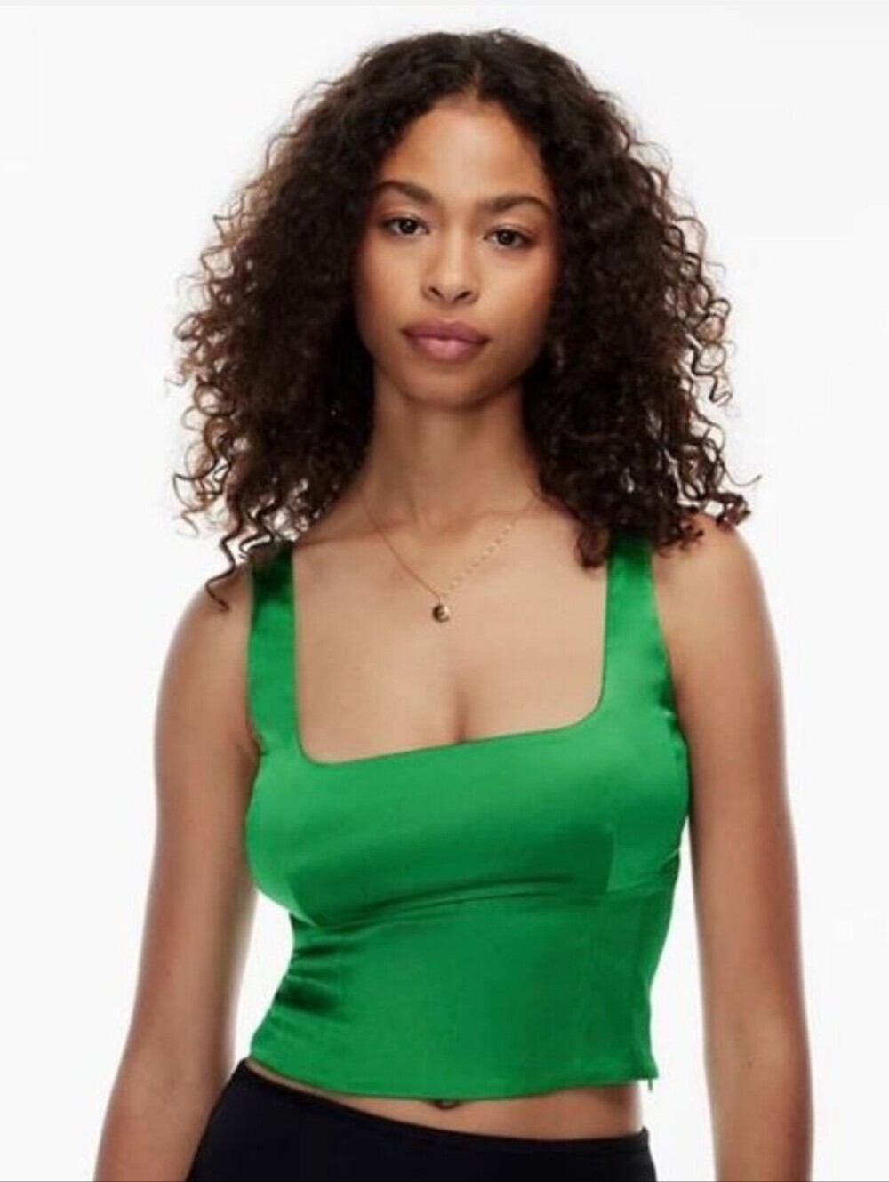 Wilfred From Aritizia Green Satin Square-Neck Crop Top Size XS